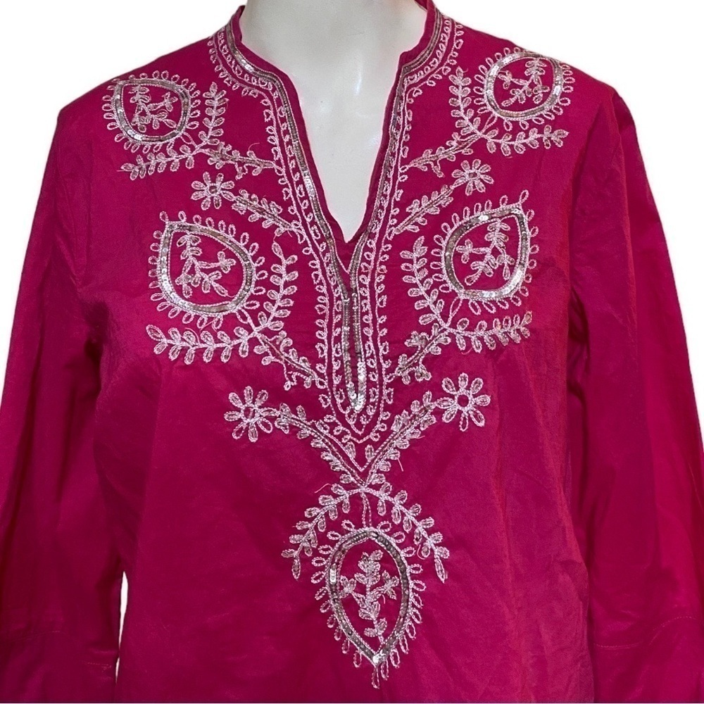 Chico's Pink 100% Cotton Blouse Pink Size 1 - Picture 2 of 7